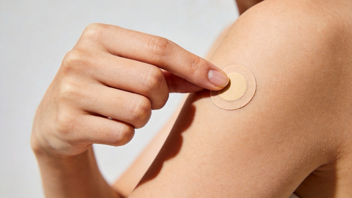 Pressing the T-Patch onto the upper arm